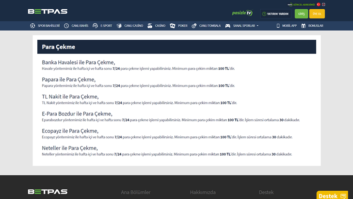 Betpas bahis ödemeleri